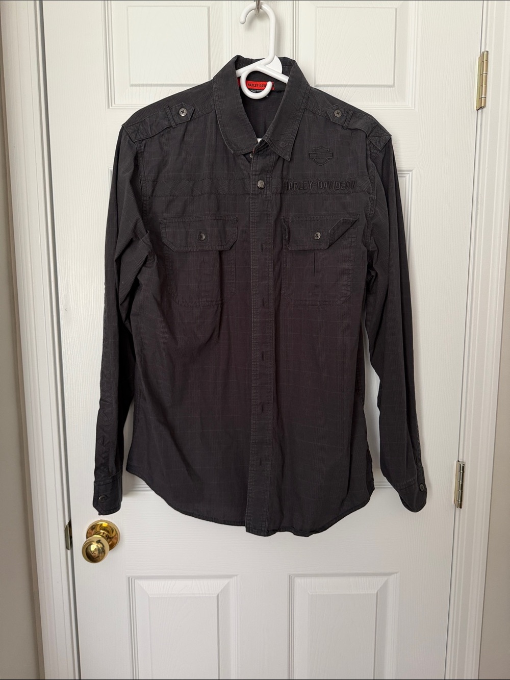 Harley-Davidson Men's Dark Gray Long-Sleeve Button-Down Shirt